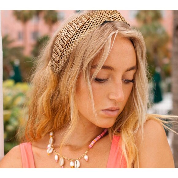 Woven Twist Headbands 2 Pack Boho Hairbands Non Slip Wide Rattan Accessories - Picture 5 of 7